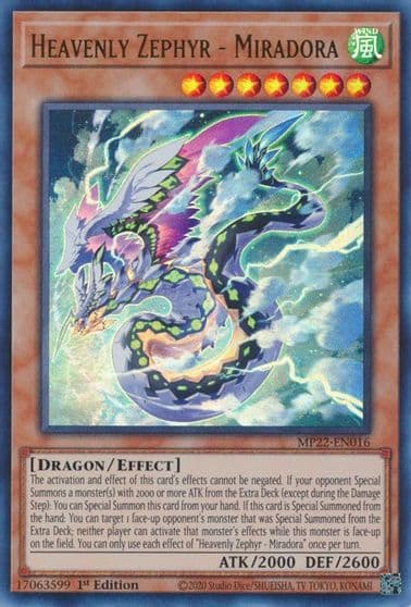 Heavenly Zephyr Miradora 2022 Tin of the Pharaoh's Gods Yu-Gi-Oh! card