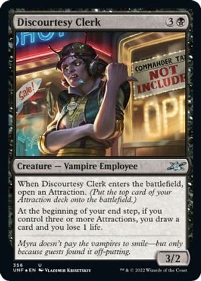 Discourtesy Clerk Galaxy Foil Unfinity Magic card
