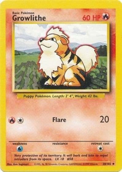Growlithe Base Set Pokemon card