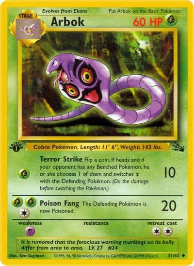Arbok Fossil Pokemon card