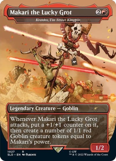 Makari the Lucky Grot Krenko Tin Street Kingpin Borderless Secret Lair Drop Series Magic card