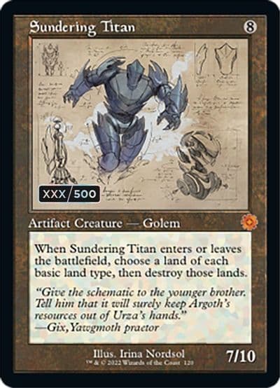Sundering Titan Schematic Serial Numbered The Brothers' War: Retro Frame Artifacts Magic card