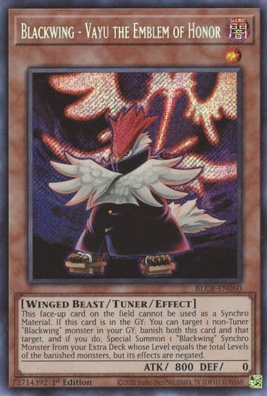 Blackwing Vayu the Emblem of Honor Battles of Legend: Crystal Revenge Yu-Gi-Oh! card