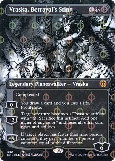 Vraska Betrayals Sting Borderless Step and Compleat Foil Phyrexia: All Will Be One Magic card