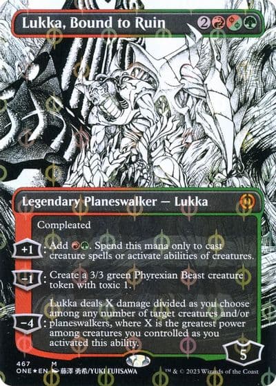 Lukka Bound to Ruin Borderless Step And Compleat Foil Phyrexia: All Will Be One Magic card