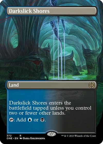 Darkslick Shores Borderless Phyrexia: All Will Be One Magic card