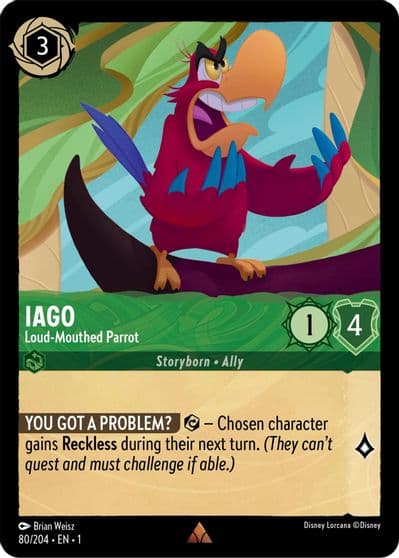 Iago Loud Mouthed Parrot The First Chapter Lorcana card