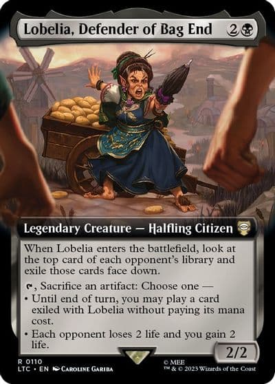 Lobelia Defender of Bag End Extended Art Commander: The Lord of the Rings: Tales of Middle-earth Magic card