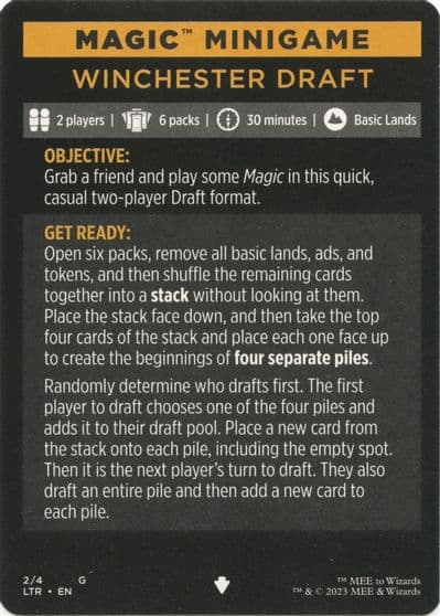 Magic Minigame Winchester Draft Universes Beyond: The Lord of the Rings: Tales of Middle-earth Magic card