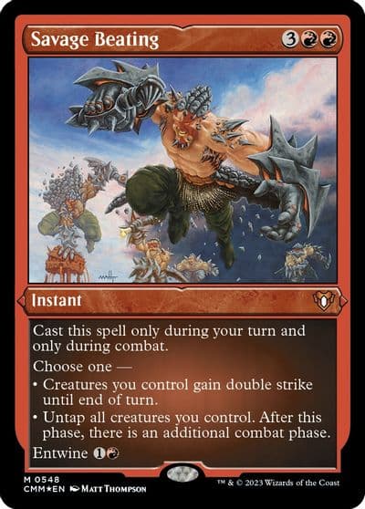 Savage Beating Foil Etched Commander Masters Magic card