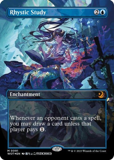 Rhystic Study Anime Borderless Confetti Foil Wilds of Eldraine: Enchanting Tales Magic card