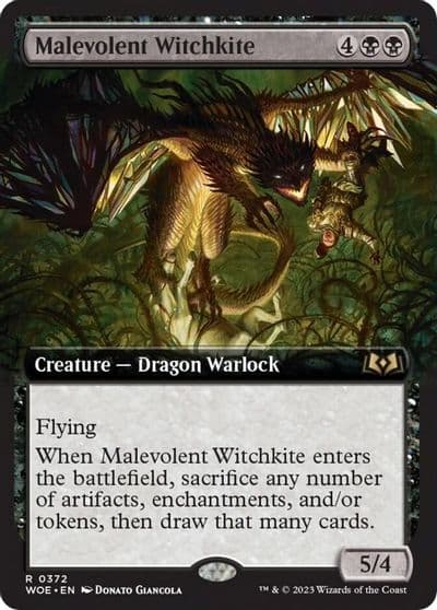 Malevolent Witchkite Extended Art Wilds of Eldraine Magic card