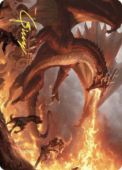 Realm Scorcher Hellkite Art Card Gold Stamped Signature Art Series: Wilds of Eldraine Magic card