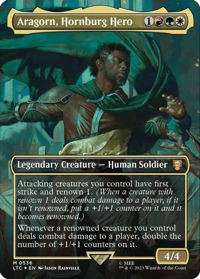 Aragorn Hornburg Hero Borderless Surge Foil Commander: The Lord of the Rings: Tales of Middle-earth Magic card