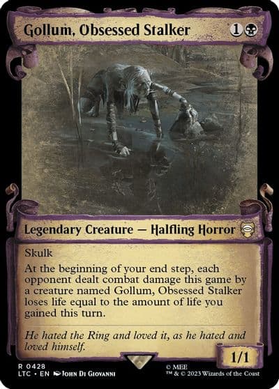 Gollum Obsessed Stalker Showcase Scrolls Commander: The Lord of the Rings: Tales of Middle-earth Magic card