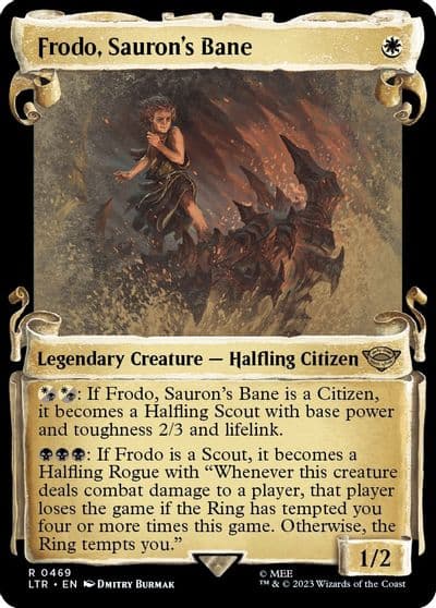 Frodo Saurons Bane Showcase Scrolls Universes Beyond: The Lord of the Rings: Tales of Middle-earth Magic card