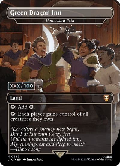 Green Dragon Inn Homeward Path Borderless Serial Numbered Commander: The Lord of the Rings: Tales of Middle-earth Magic card