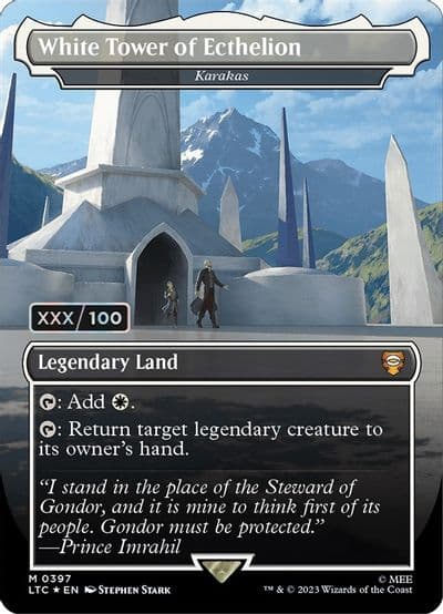 White Tower of Ecthelion Karakas Borderless Serial Numbered Commander: The Lord of the Rings: Tales of Middle-earth Magic card
