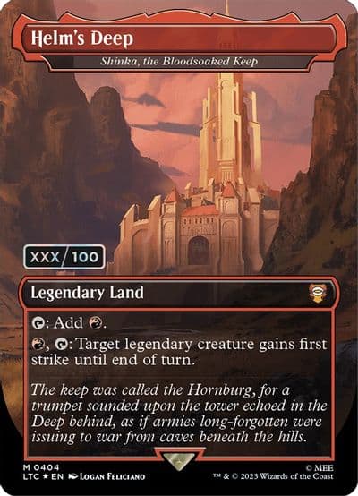 Helms Deep Shinka the Bloodsoaked Keep Borderless Serial Numbered Commander: The Lord of the Rings: Tales of Middle-earth Magic card