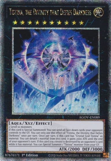 Tistina the Divinity that Defies Darkness Quarter Century Secret Rare Age of Overlord Yu-Gi-Oh! card