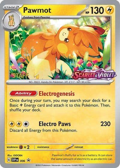 Pawmot - 006 (Prerelease) [Staff] SV: Scarlet & Violet Promo Cards Pokemon card