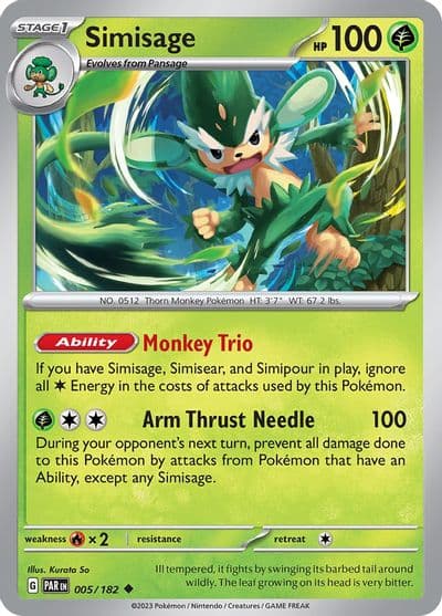Simisage SV04: Paradox Rift Pokemon card