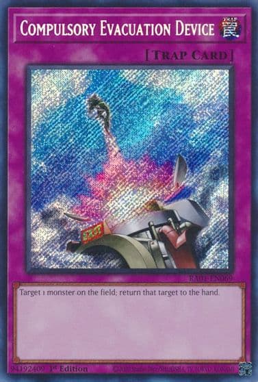 Compulsory Evacuation Device Secret Rare 25th Anniversary Rarity Collection Yu-Gi-Oh! card