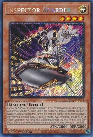 Inspector Boarder Platinum Secret Rare 25th Anniversary Rarity Collection Yu-Gi-Oh! card