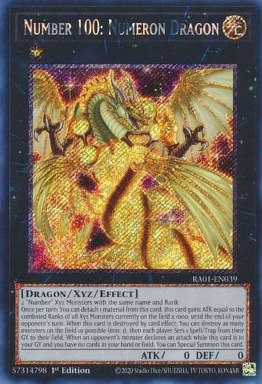 Number 100 Numeron Dragon Platinum Secret Rare 25th Anniversary Rarity Collection Yu-Gi-Oh! card
