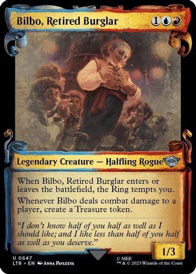 Bilbo Retired Burglar Showcase Scrolls Universes Beyond: The Lord of the Rings: Tales of Middle-earth Magic card