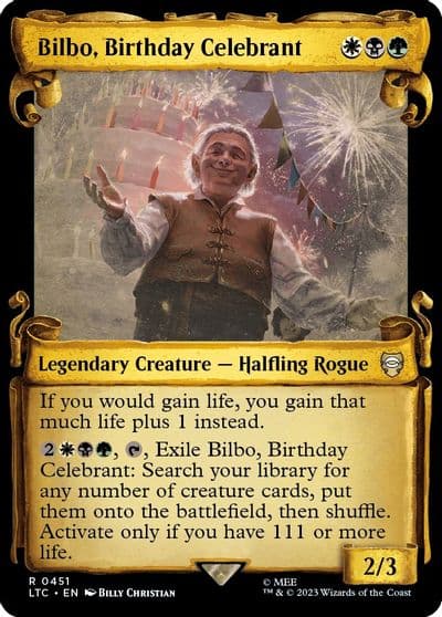 Bilbo Birthday Celebrant Showcase Scrolls Commander: The Lord of the Rings: Tales of Middle-earth Magic card