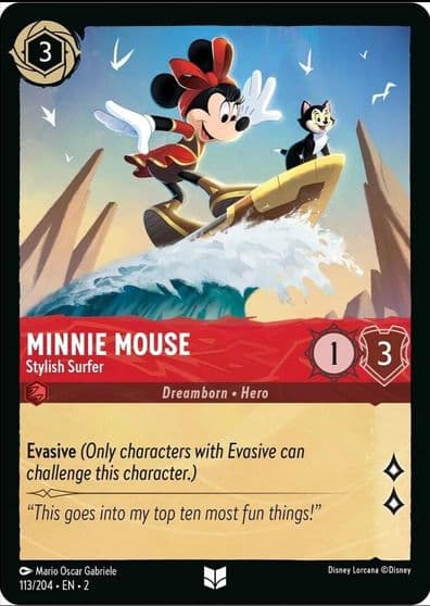 Minnie Mouse Stylish Surfer Rise of the Floodborn Lorcana card