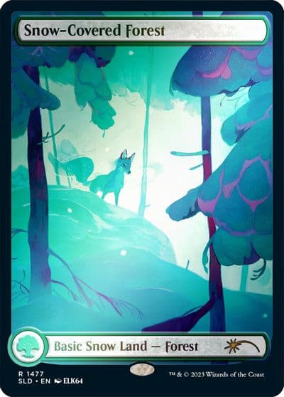 Snow Covered Forest 1477 Rainbow Foil Secret Lair Drop Series Magic card