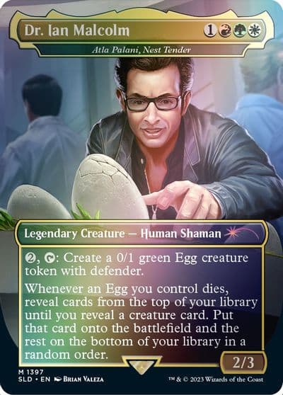 Dr Ian Malcolm Atla Palani Nest Tender Rainbow Foil Secret Lair Drop Series Magic card