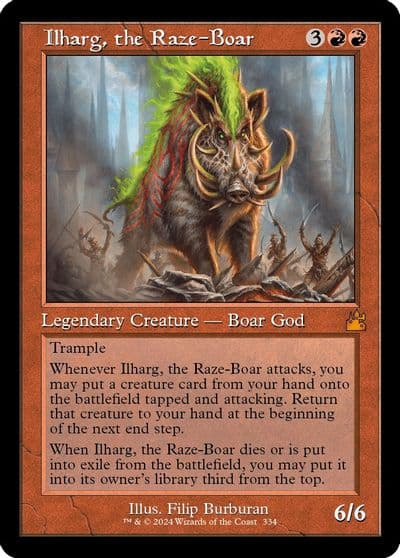 Ilharg the Raze Boar Retro Frame Ravnica Remastered Magic card