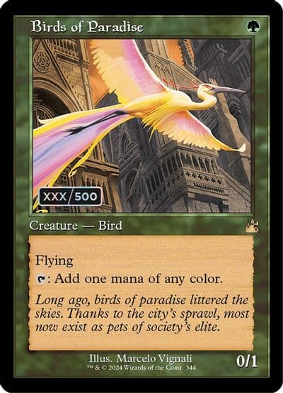 Birds of Paradise Retro Frame Serial Numbered Ravnica Remastered Magic card