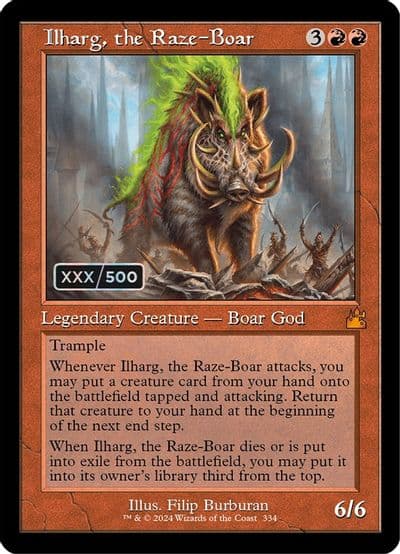 Ilharg the Raze Boar Retro Frame Serial Numbered Ravnica Remastered Magic card