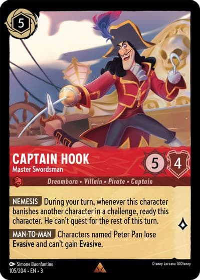 Captain Hook Master Swordsman Into the Inklands Lorcana card