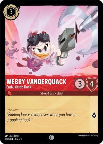 Webby Vanderquack Enthusiastic Duck Into the Inklands Lorcana card