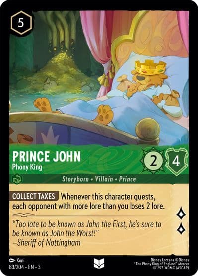 Prince John Phony King Into the Inklands Lorcana card