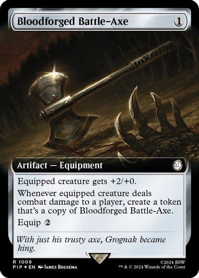 Bloodforged Battle Axe Extended Art Surge Foil Universes Beyond: Fallout Magic card