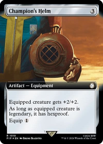 Champions Helm Extended Art Surge Foil Universes Beyond: Fallout Magic card
