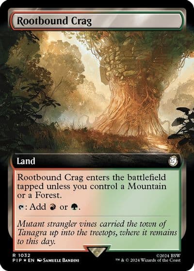 Rootbound Crag Extended Art Surge Foil Universes Beyond: Fallout Magic card