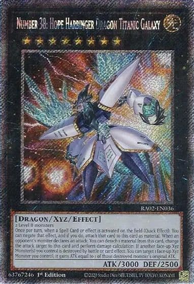 Number 38 Hope Harbinger Dragon Titanic Galaxy Platinum Secret Rare 25th Anniversary Rarity Collection II Yu-Gi-Oh! card