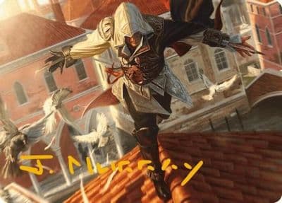 Ezio Blade of Vengeance Art Card Gold Stamped Signature Art Series: Universes Beyond: Assassin's Creed Magic card