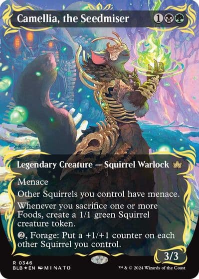 Camellia the Seedmiser Borderless Raised Foil Bloomburrow Magic card