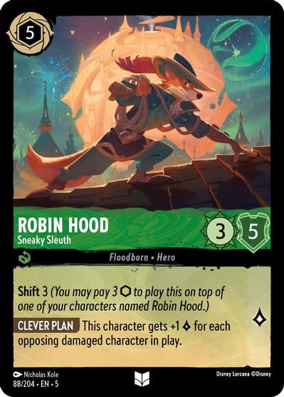 Robin Hood Sneaky Sleuth Shimmering Skies Lorcana card