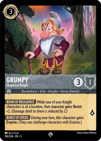 Grumpy Skeptical Knight Shimmering Skies Lorcana card