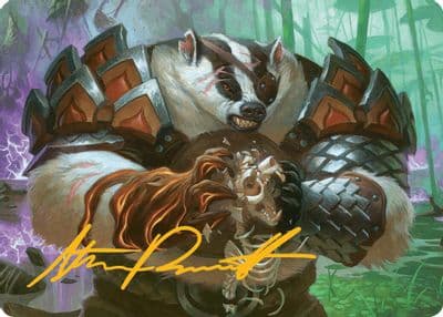 Hugs Grisly Guardian Art Card Gold Stamped Signature Art Series: Bloomburrow Magic card