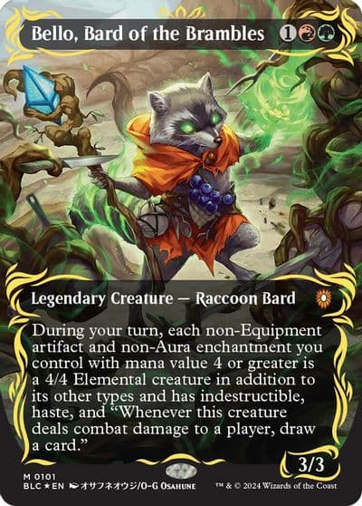 Bello Bard of the Brambles Borderless Raised Foil Commander: Bloomburrow Magic card